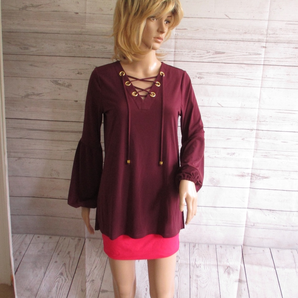 NWT - MICHAEL KORS Burgandy TOP - sz S - MSRP $98.
